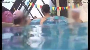 Japanese Mama And Son Play In Pool