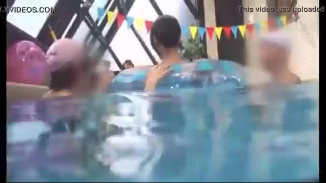 Japanese Mama And Son Play In Pool